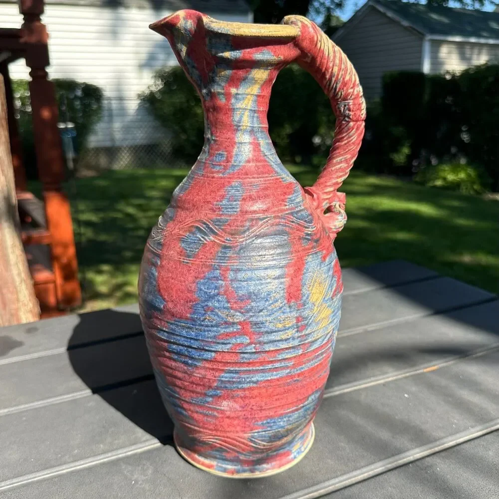 Michael Kennedy Ceramics Multicolor Pottery Jug Vase 12